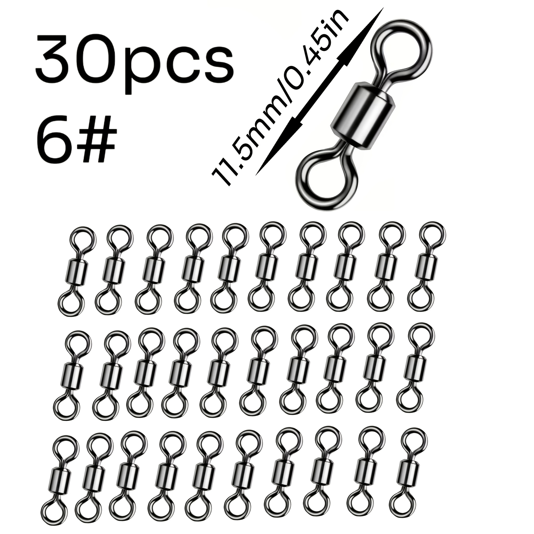 Narcissus 30pcs Fishing Swivels, Heavy Duty Rolling Swivel Connectors, Stainless Steel Fishing Line Connector For Fishing