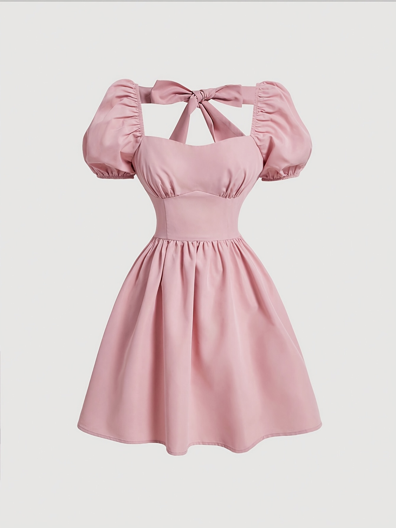 elegant short dress puff sleeves open back a large bow tie - Temu
