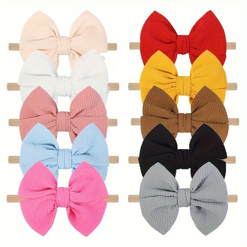 

10pcs Cute Bow Hair Ties For Girls - Soft, Stretchy Nylon Headbands In Assorted Colors - Everyday & Casual Wear