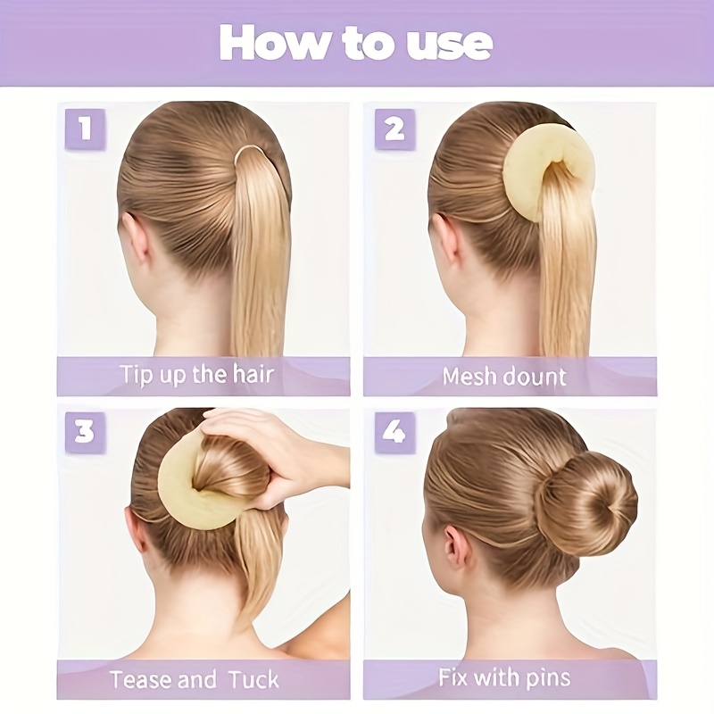 3pcs donut hair bun set golden ballet buns for women small medium large no power needed   elegant updos bun hair donut ballet hair buns vintage hair accessory durable plastic Product details 0