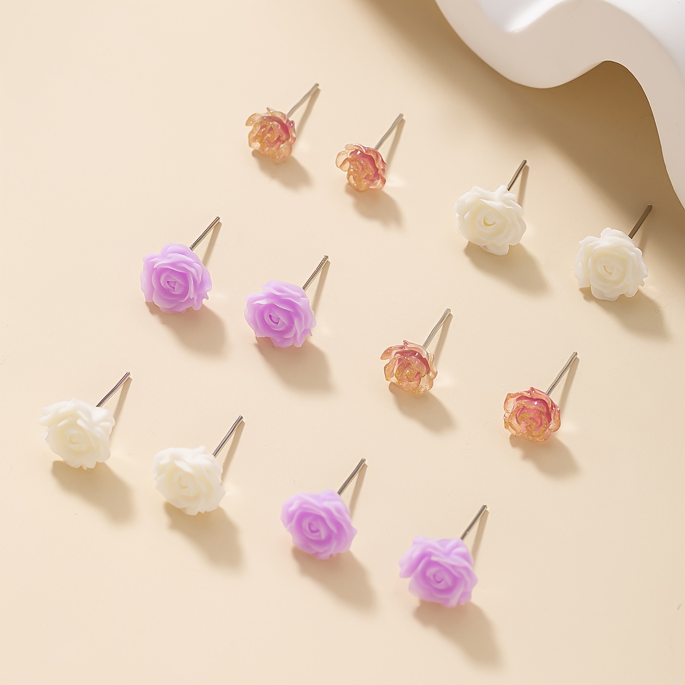 6 Pairs Colorful Flower Dangle Hoops Set