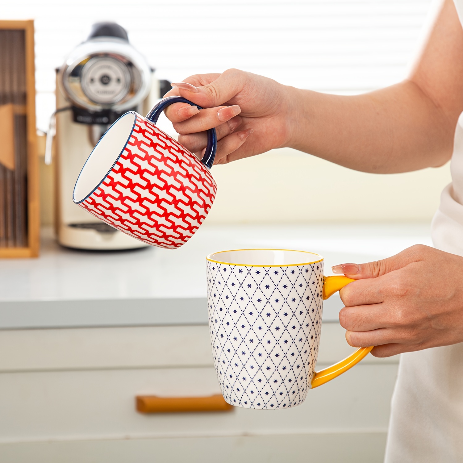 6pcs Ceramic Coffee Mug Set - 12/16oz, Dual Sizes for All Ages *  Cappuccino, Latte * & Tea - Easy Clean, Scratch-Resistant Porcelain Cups  with Handles - Ideal Kitchenware for Holidays