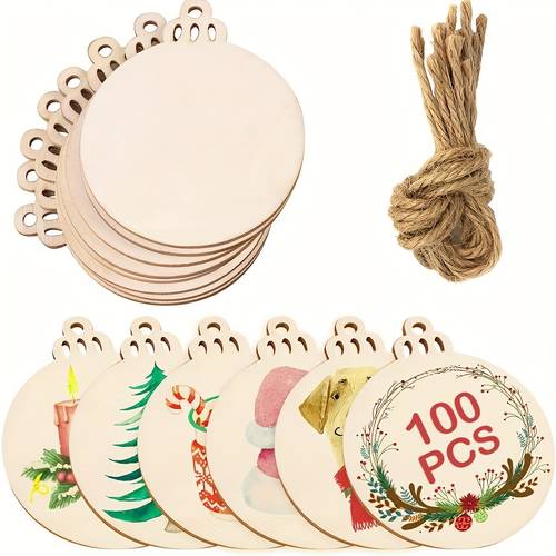 100 pezzi di ornamenti in legno per artigianato, ornamenti natalizi da 3,5 pollici da , fette di legno non per decorazioni natalizie da appendere allalbero di natale