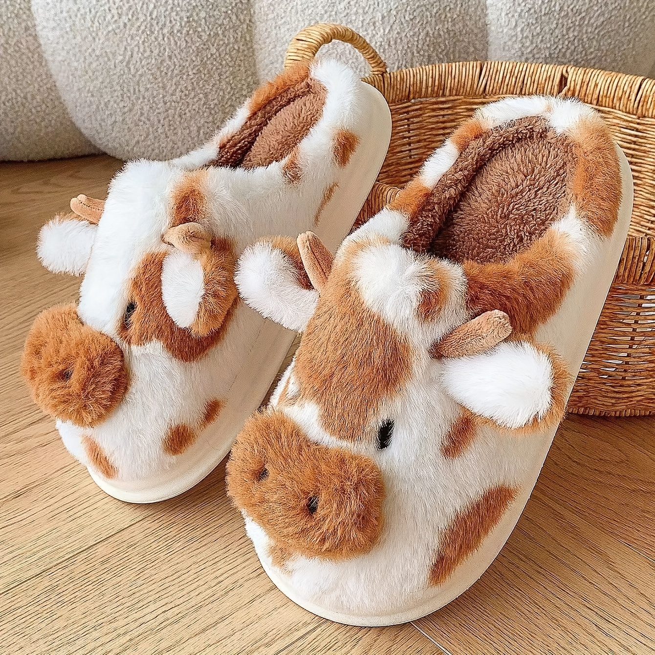 Image of Men And Women Winter New Soft Slippers Couples Daily Indoor Home Home With Fluffy Slippers Home Warm Thick Sole Comfortable Slippers Couple Cute Cow Warm Fluffy Slippers