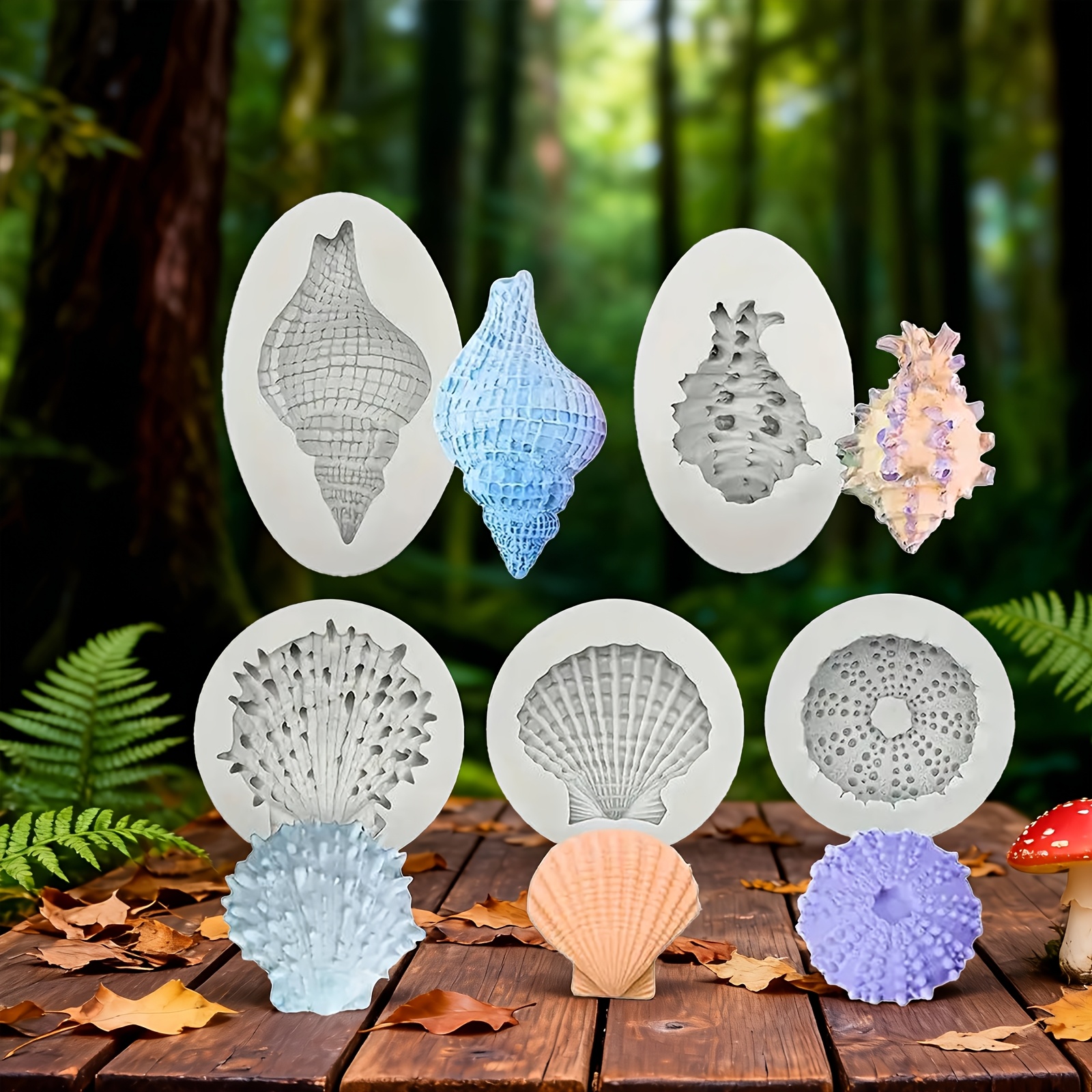 Image of Set Of 5 Silicone Molds For Chocolate Shells And Sea Conchs, Featuring An Theme For Candy And Cake Decorations, Suitable For Cupcake Toppers, And Craft Projects, As Well Resin Clay Keychains And
