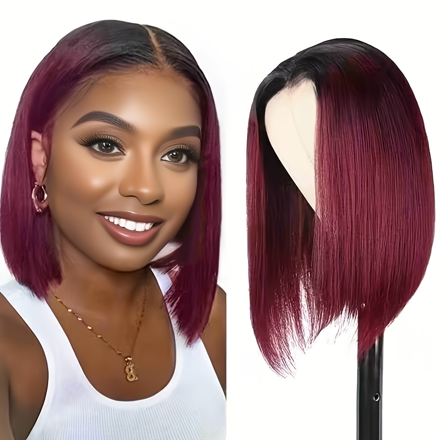 

Elegant Ombre Black To Red Short Bob Wig For Women - 14 Inch, Heat Resistant Synthetic Hair With , & Cosplay, Face Shaping, Head Cover, Party Wig