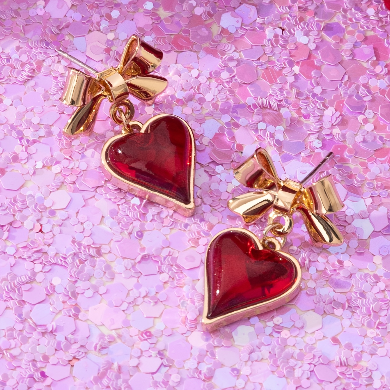 Women's Vintage Heart-Shaped Earrings with Bows, Valentine's Gift