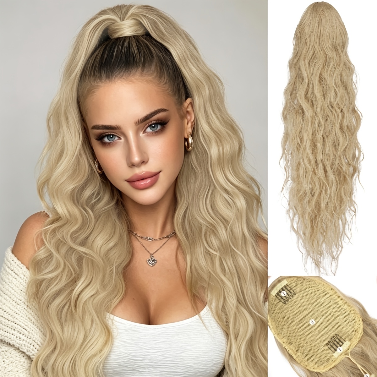 Image of Barsdar Long Braid Ponytail Hair Extension With Drawstring Wavy Curly Synthetic Hair Extension Clip-in Hairpiece Synthetic Hair Ponytail For Women (26 Inches)