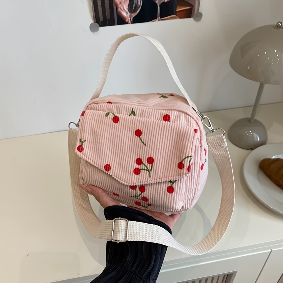 TEMU Borsa a tracolla con stampa di ciliegie , Borsa quadrata versatile in velluto a per uscite, Borsa a /a spalla portatile, Regalo di Natale per