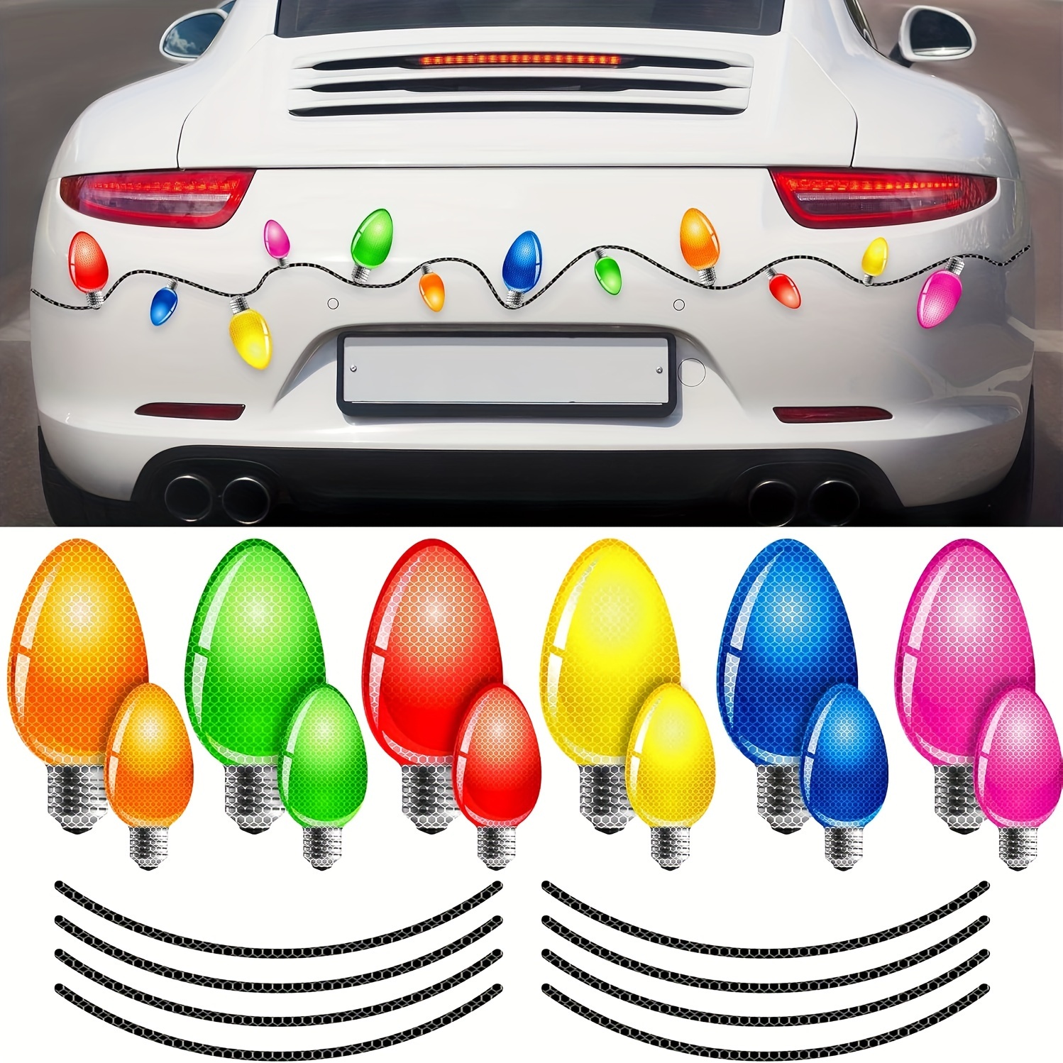 

20pcs Reflective Christmas Car Magnet Set, 12pcs Christmas Holiday Christmas Light Bulb Magnet Set, Suitable For Christmas Holiday Car, Garage, Mailbox, Refrigerator Sticker, With 8 Magnetic Lines