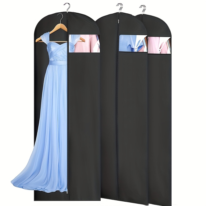 Three Extra-Long Garment Storage Bags - Heavy-Duty Transparent Garment Bags  with Zipper Closures, Short * Suitable for Everyday Wear And Suits, Long *  Ideal for Gowns And Dresses * Travel, Weddings, ...
