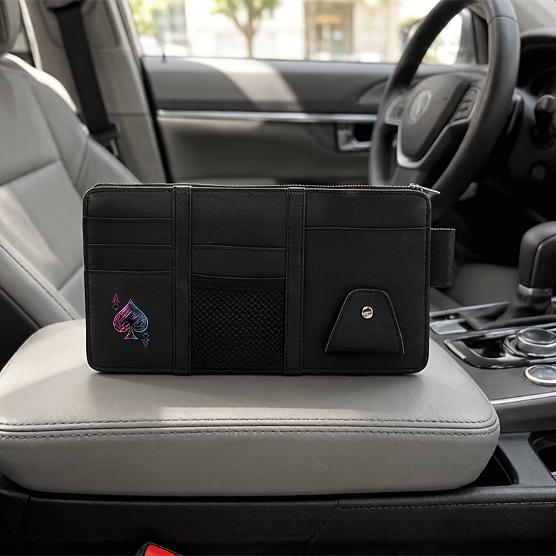 TEMU 2d Flat, 1pc Poker Car Sun Visor Organizer Car Eyeglass Frames Car Sun Visor Storage Bag Car Visor Organizer Card And Document Holder For Car.,