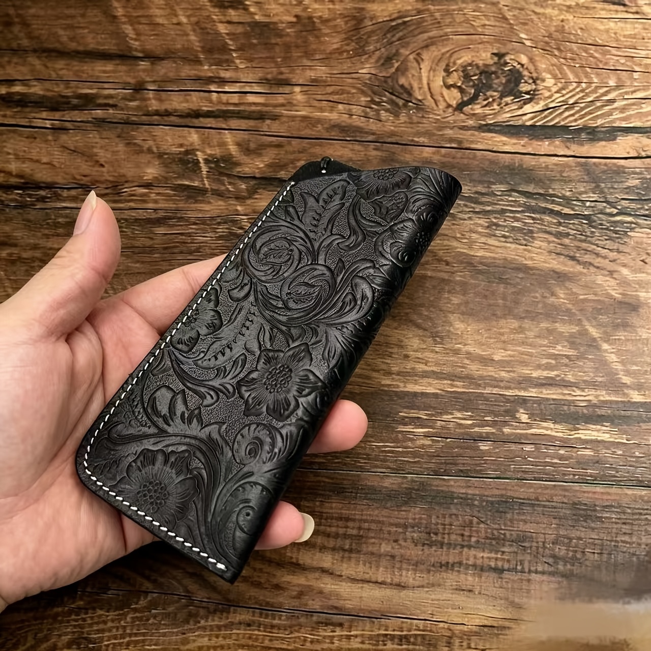Original Hand-Carved Full-Grain Leather Glasses Pouch - Retro Genuine Leather Case for & Eyeglasses. Portable, Dust-Proof, Premium-Quality Protective Sleeve for Reading Glasses &. Compact Storage Bag with Slanted Pocket