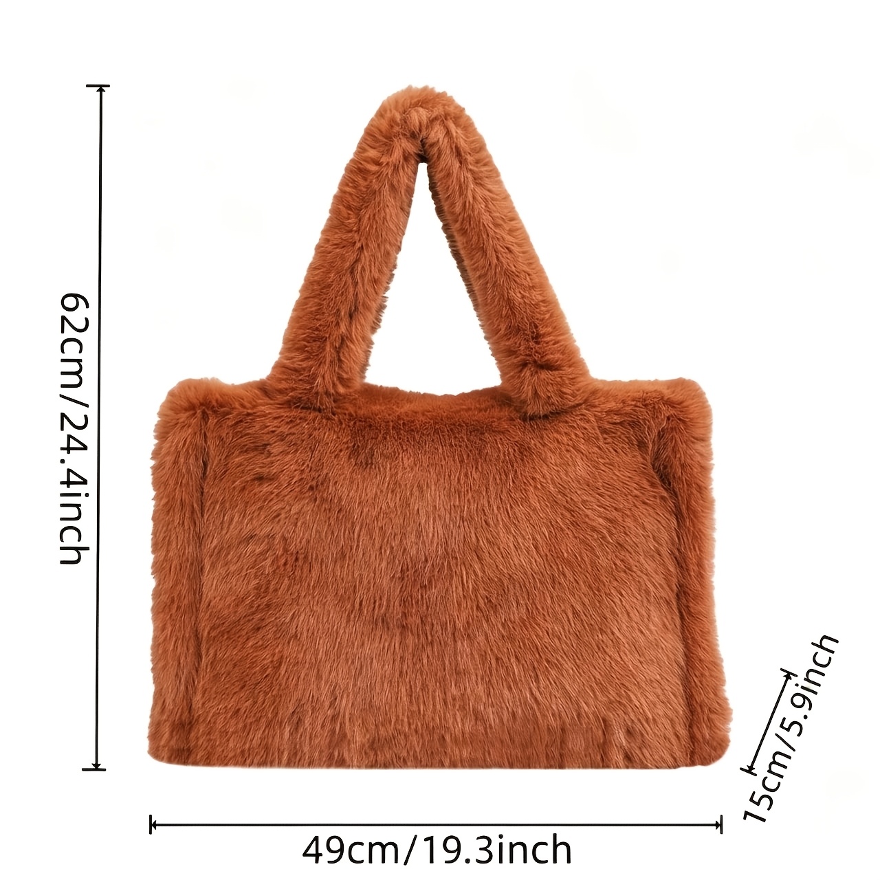 Faux Fox Fur Tote Bag with Long Strap, Large Capacity Handbag