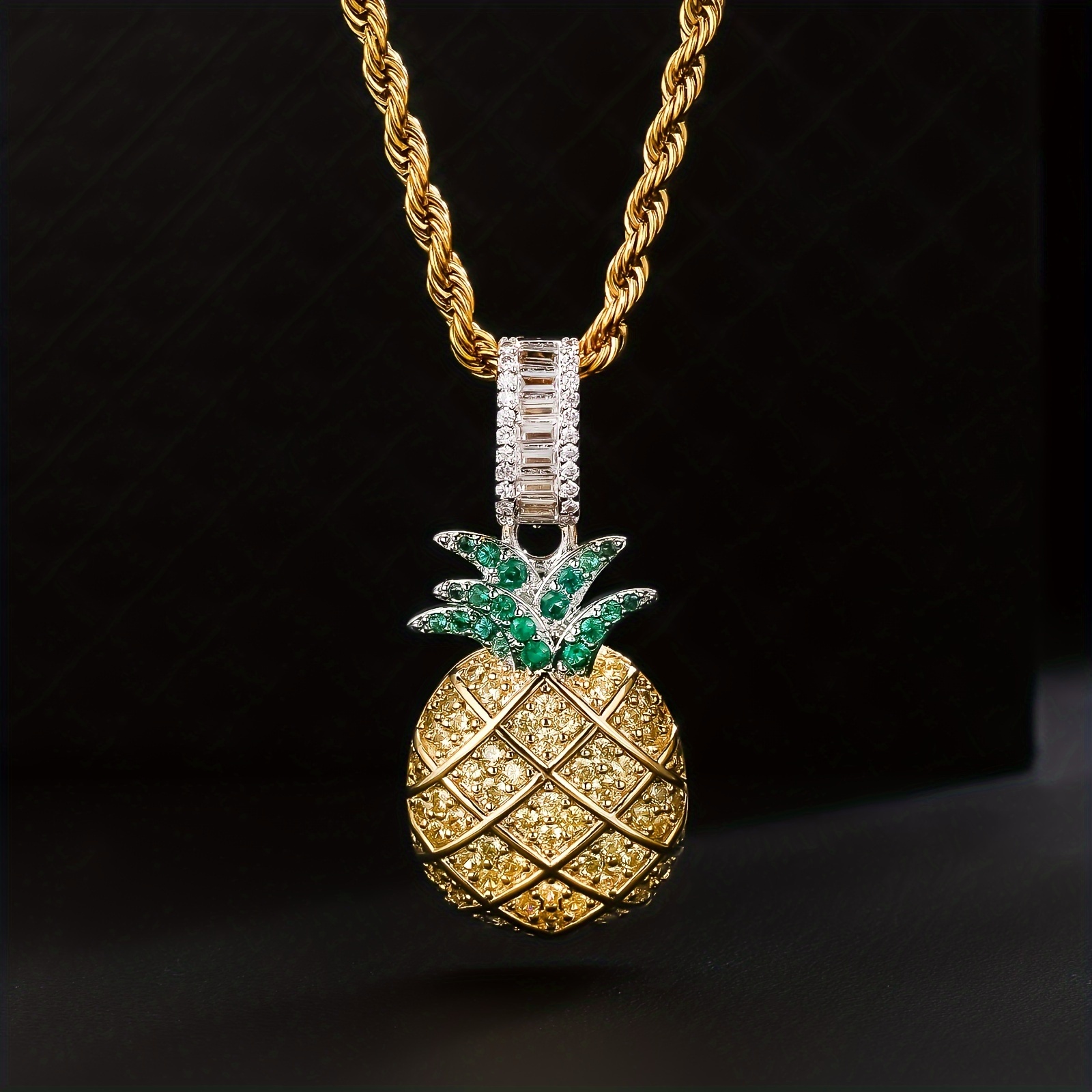 

E9002 1 Pcs Cubic Zircon Pineapple Fruit Pendant Hip Hop Pineapple Pendant Gift Set Electroplated 18k Golden Plating