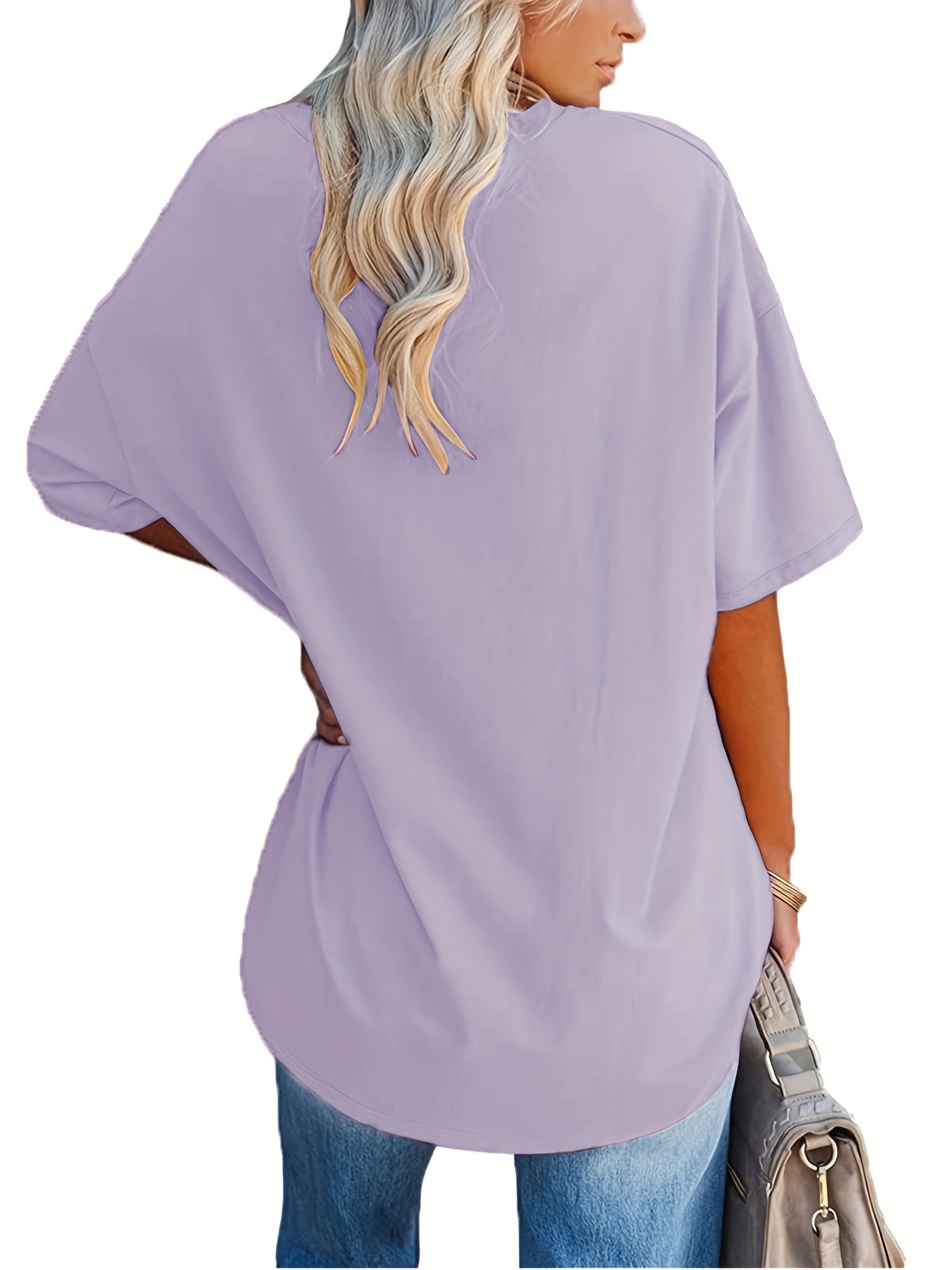 Women's Loose-Fit V-Neck Half-Sleeve Blouse - Soft Stretch, Solid Color, Spring/Summer Casual & Formal Wear, Elegant & Breathable, Transitional Weather Clothing, Middle Eastern Style, Comfortable Fit, Stretchy Fabric Top