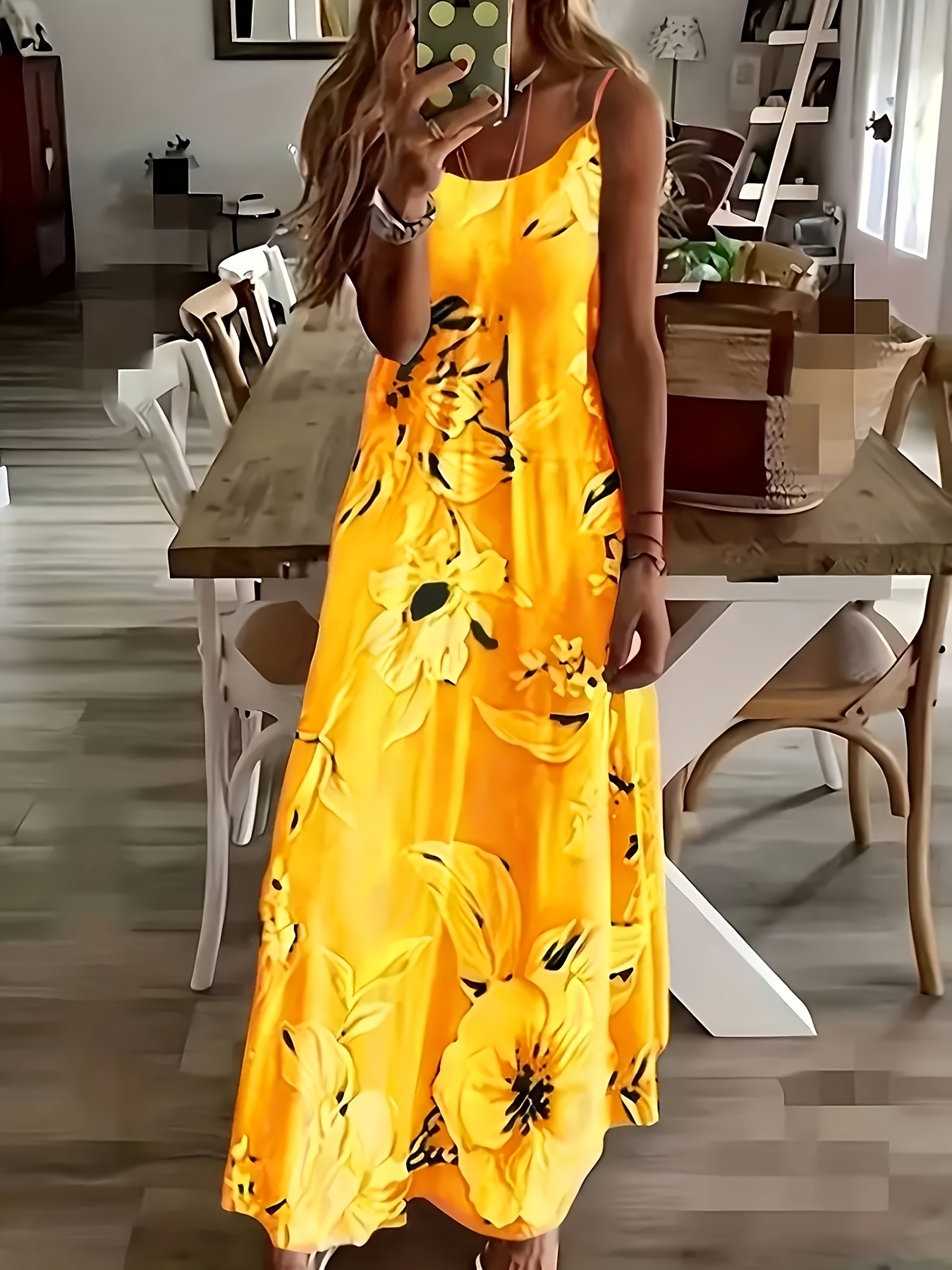 yellow flowers dress sold on Temu United States
