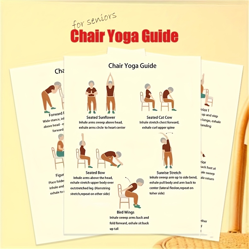 

3 Pages Of Simple Yoga Teaching, Chair Yoga Movement Steps Guidance