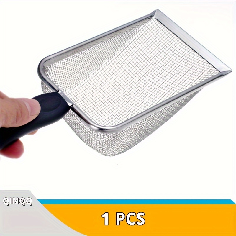 TEMU Stainless Steel Cat Litter Scoop, Fine Mesh Sifter Reptile Sand Substrate Shovel For Bedding Cleanup And Feces Removal