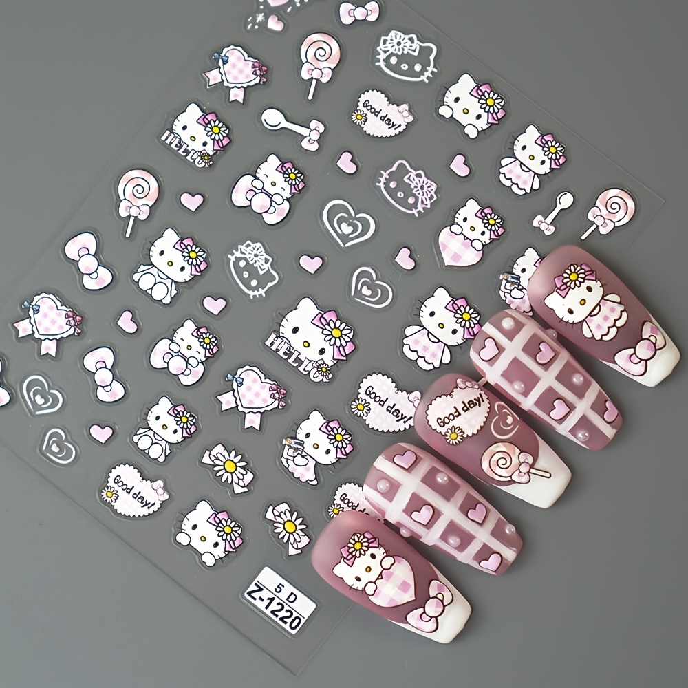 

1pc Sanrio Pink Nail Art Stickers - Waterproof, Matte With Hello Kitty Designs - Diy