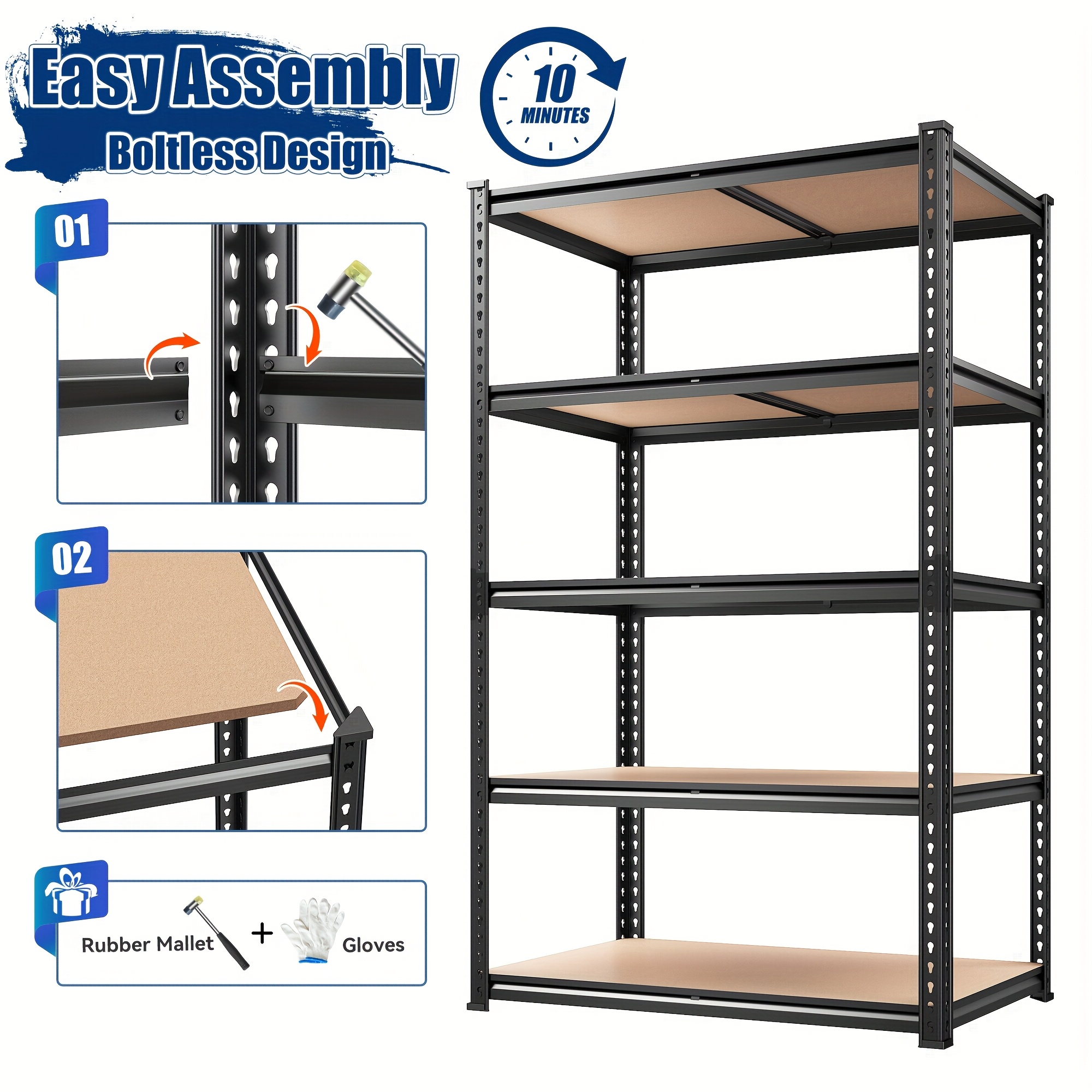 Heavy Duty 5 Tier Metal Shelving Unit, 2000LBS Storage Shelves, Adjustable Garage Shelving for Basement Warehouse Pantry, 72.5