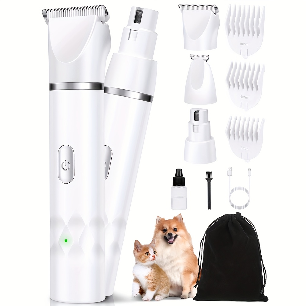 TEMU 3in 1 Small Dog Grooming Kit, 2 Speed Rechargeable Dog Hair Clippers With Guards, Electric Dog Paw Trimmer & Nail Grinder, Cordless Pet Shaver For Small Dogs And Cats (white)