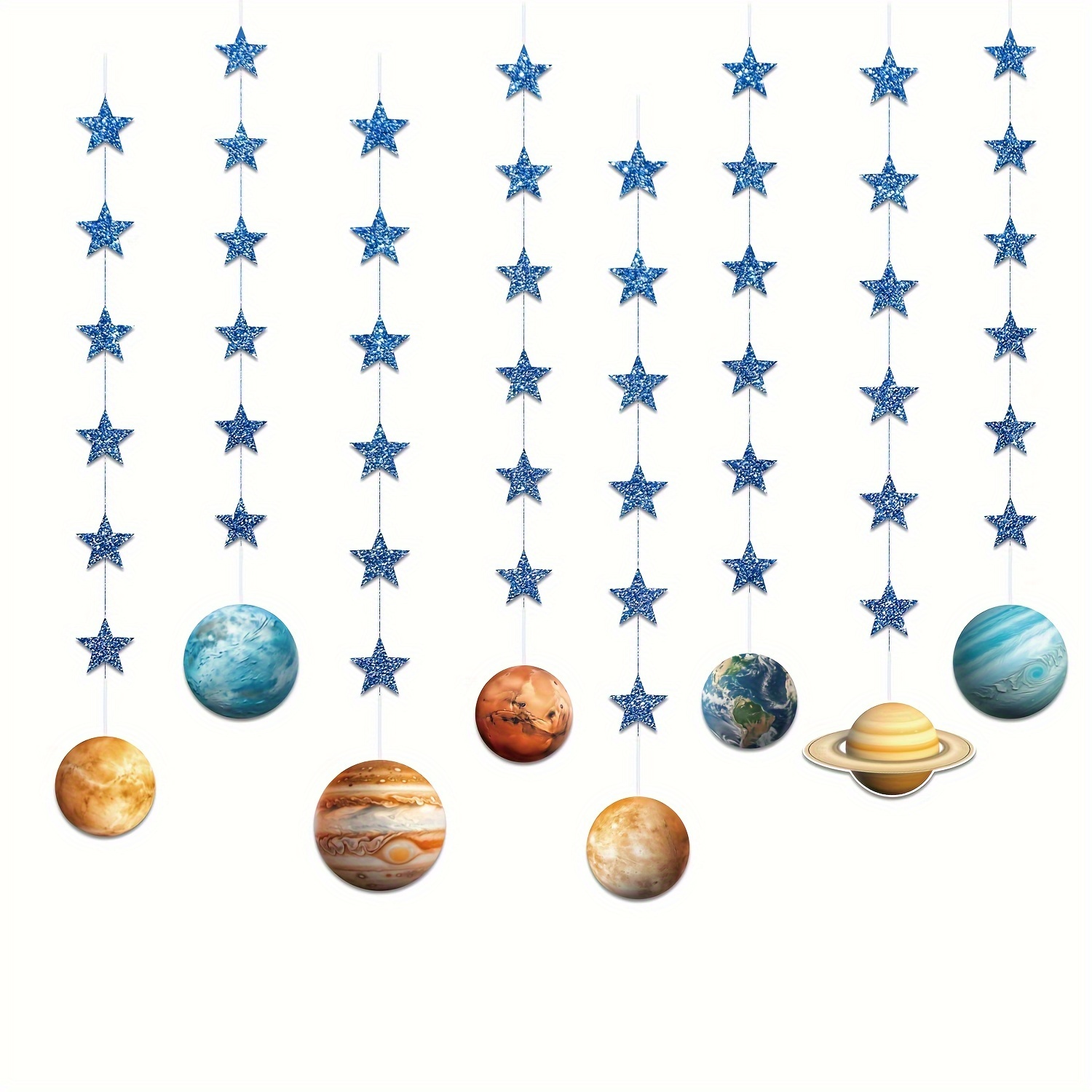 

8 Pcs Solar System Hanging Garland Paper Decoration - Outer Space Party Decorations With Hanging And Stars - Home, Classroom, Or Kid' Themed Birthday Parties