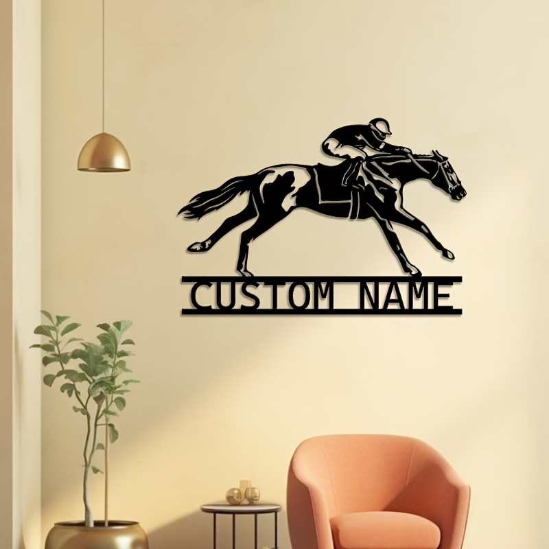 

1pc Personalized Horse Racing Metal - Custom Name & Horse Silhouette Decor, Indoor/outdoor Equestrian Themed Room Decoration, Ideal Holiday & Christmas Gift