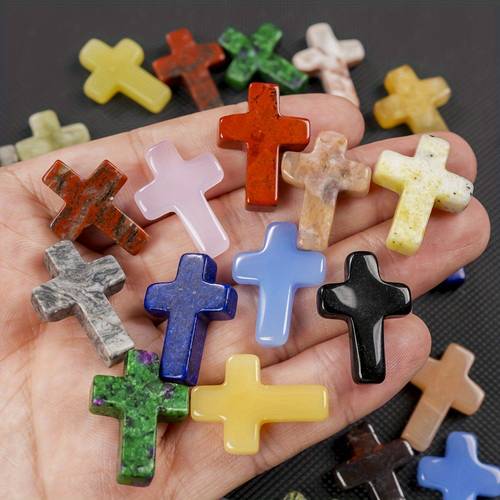 30 60 90pcs cross natural crystal gemstones cross shaped stones assorted cross charm palm pocket quartz gift easter decor jewelry
