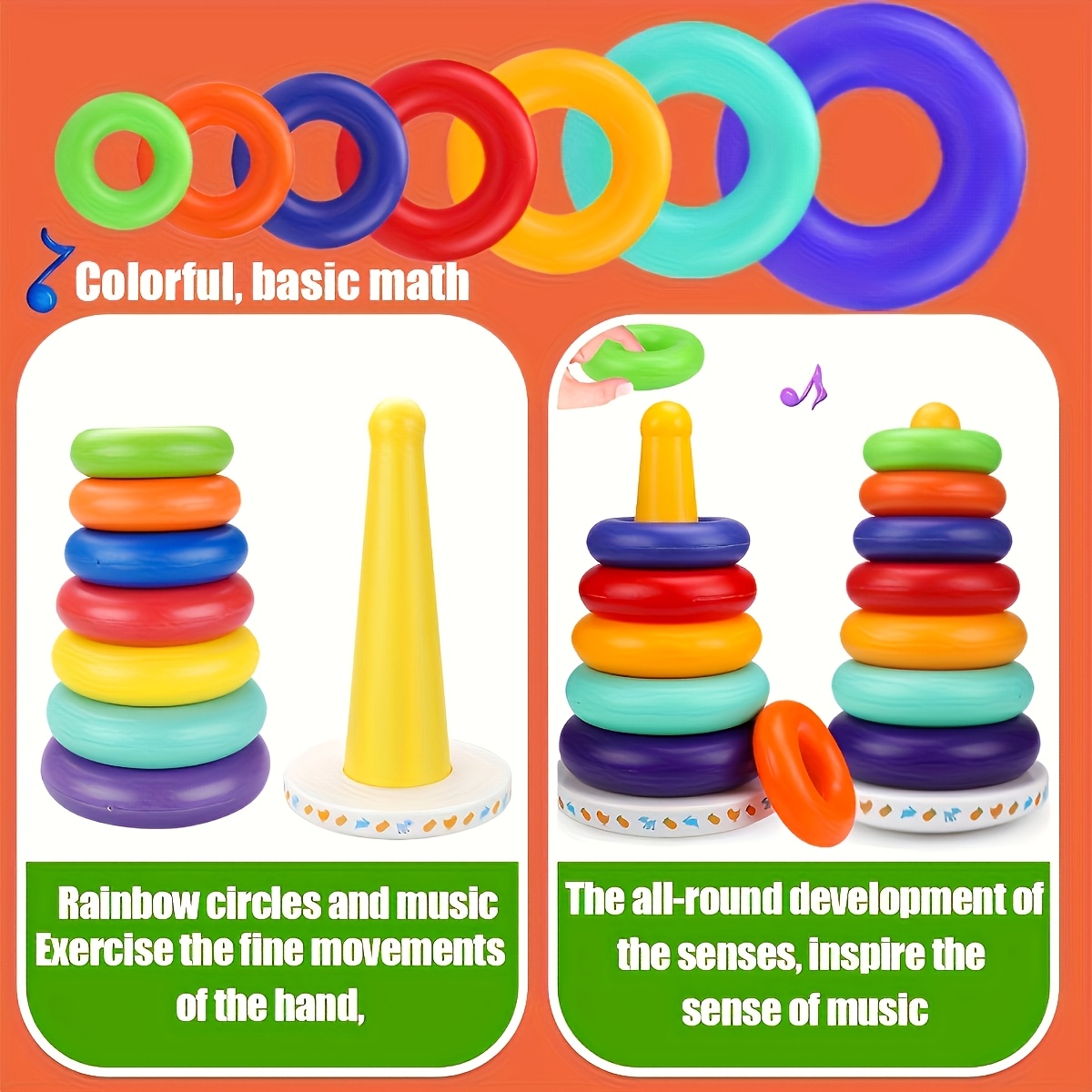 Rainbow Stacking Blocks Sensory Toy for Educational Play