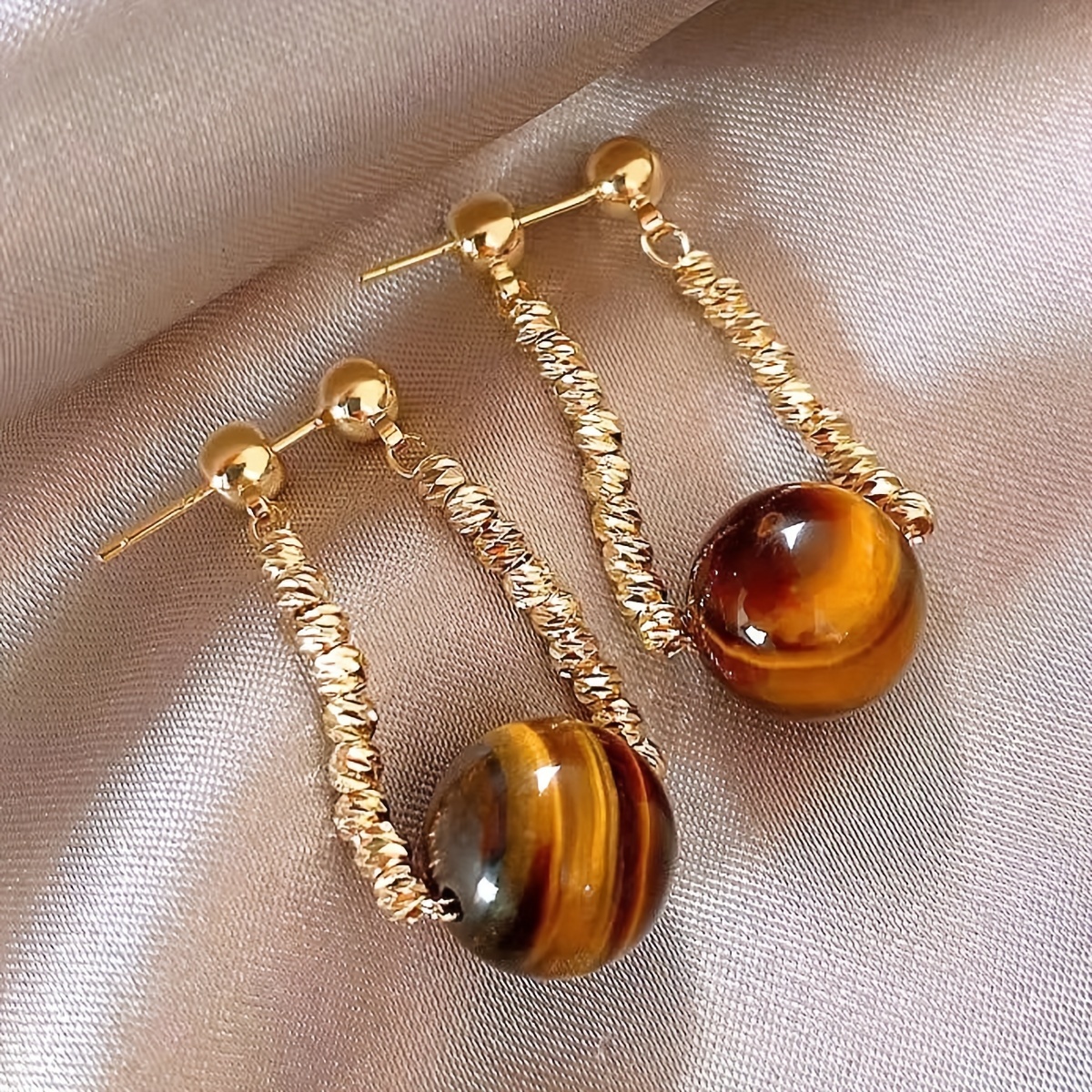 Women's Vintage Minimalist Tiger's Eye Stone Earrings