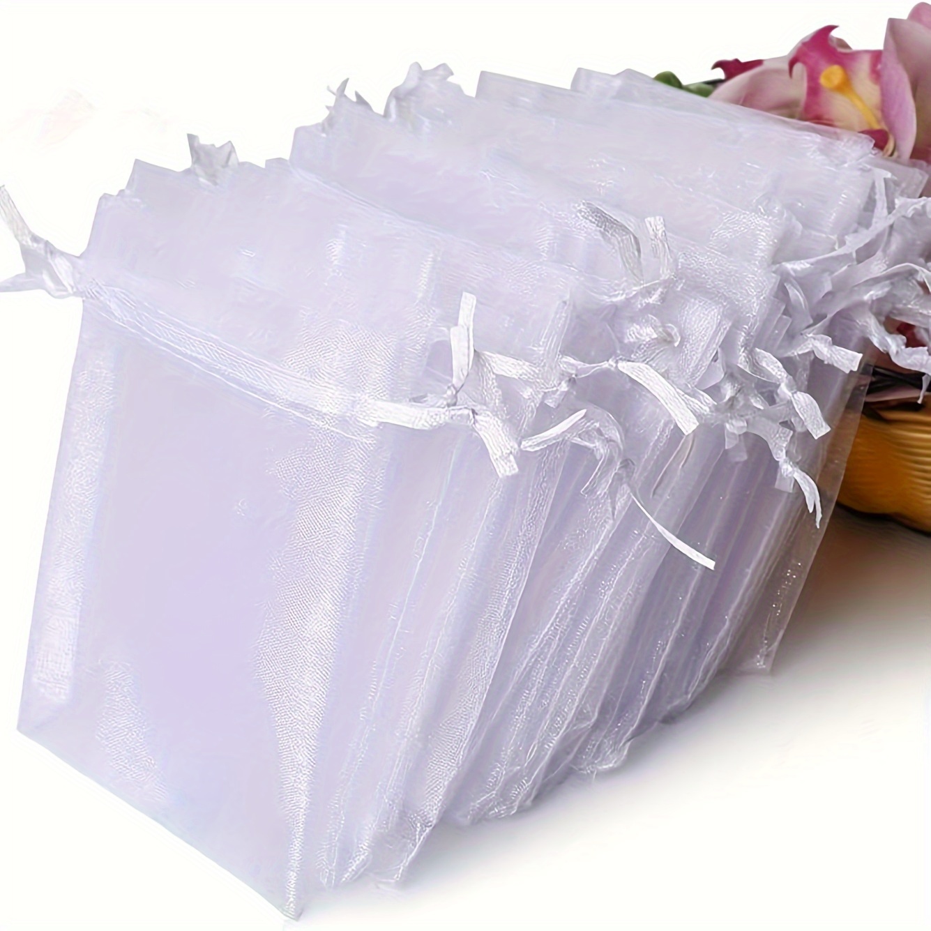 

Pack Of 50 Elegant Lavender Organza Favor Bags With , 10x12cm - Sheer Drawstring Pouches For Weddings, Parties, Jewelry, Christmas Candy, And Gifts