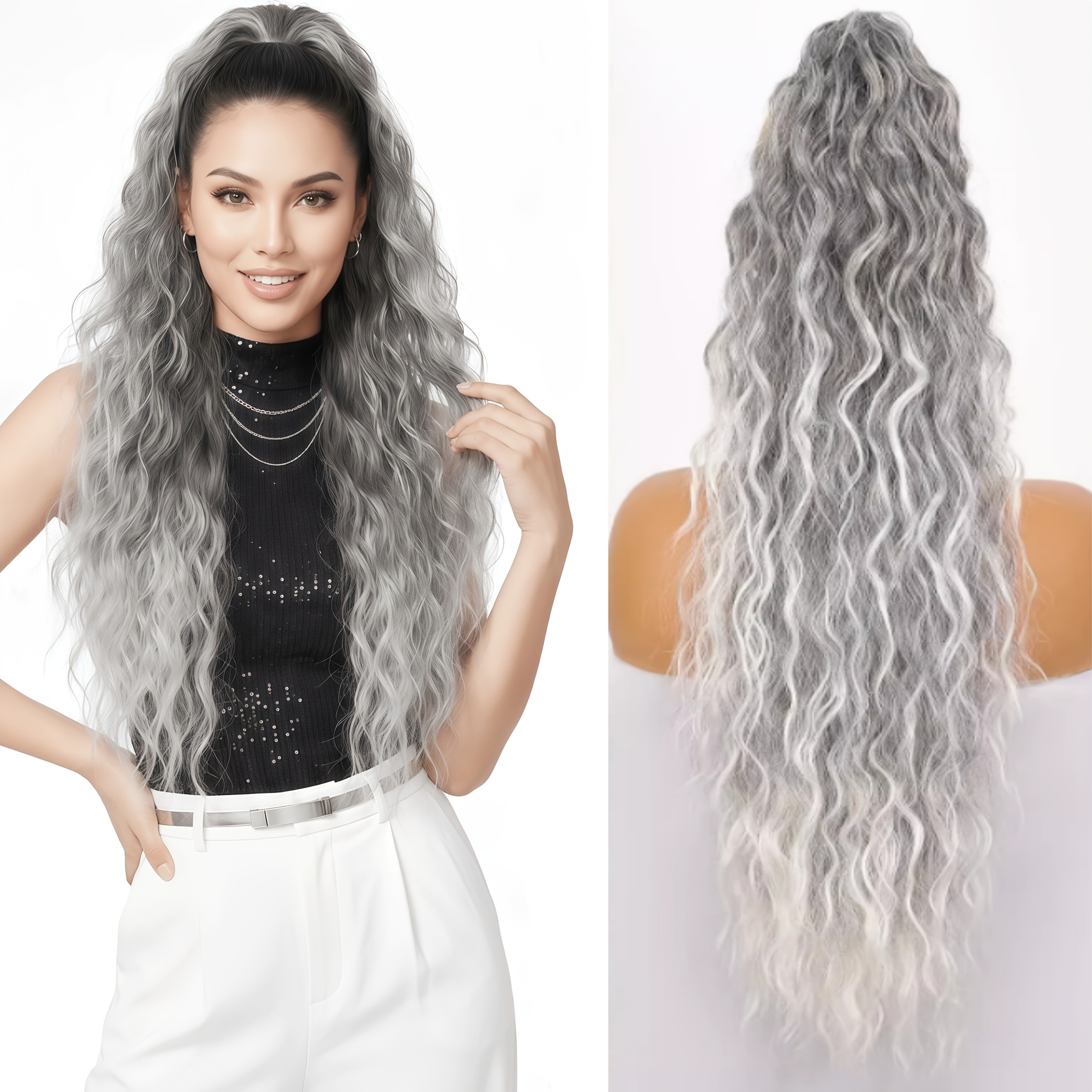TEMU Women's Wig Ponytail Extension, Claw Clip Ponytail Extension 30inch Long Curly Clip In Pony Tails Hair Extensions Synthetic Layered Fluffy