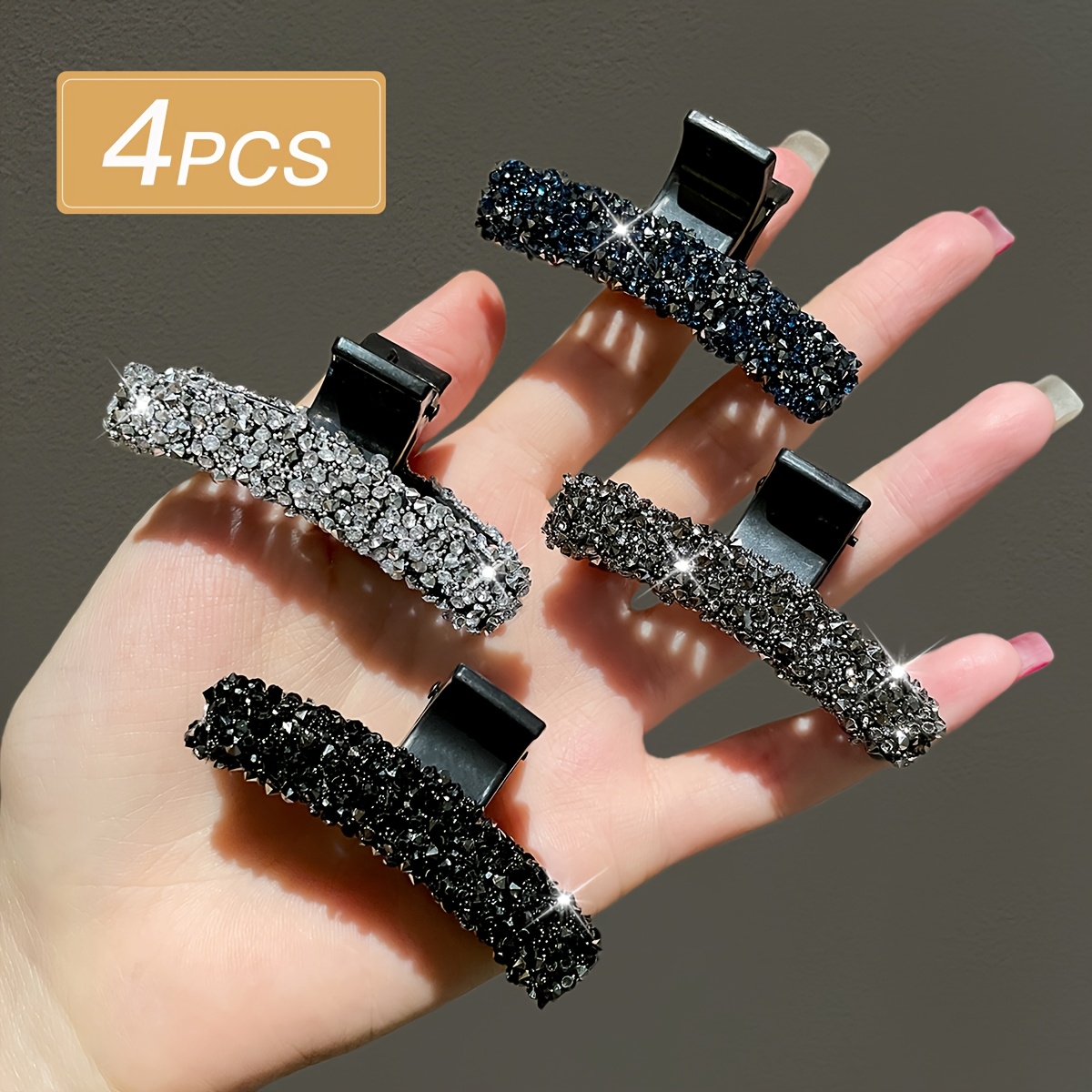 Image of 4pcs Women's Style, Exquisite And Fashionable, Rhinestone Inlaid, One-line Hair Claw Clip, Suitable For Party Use