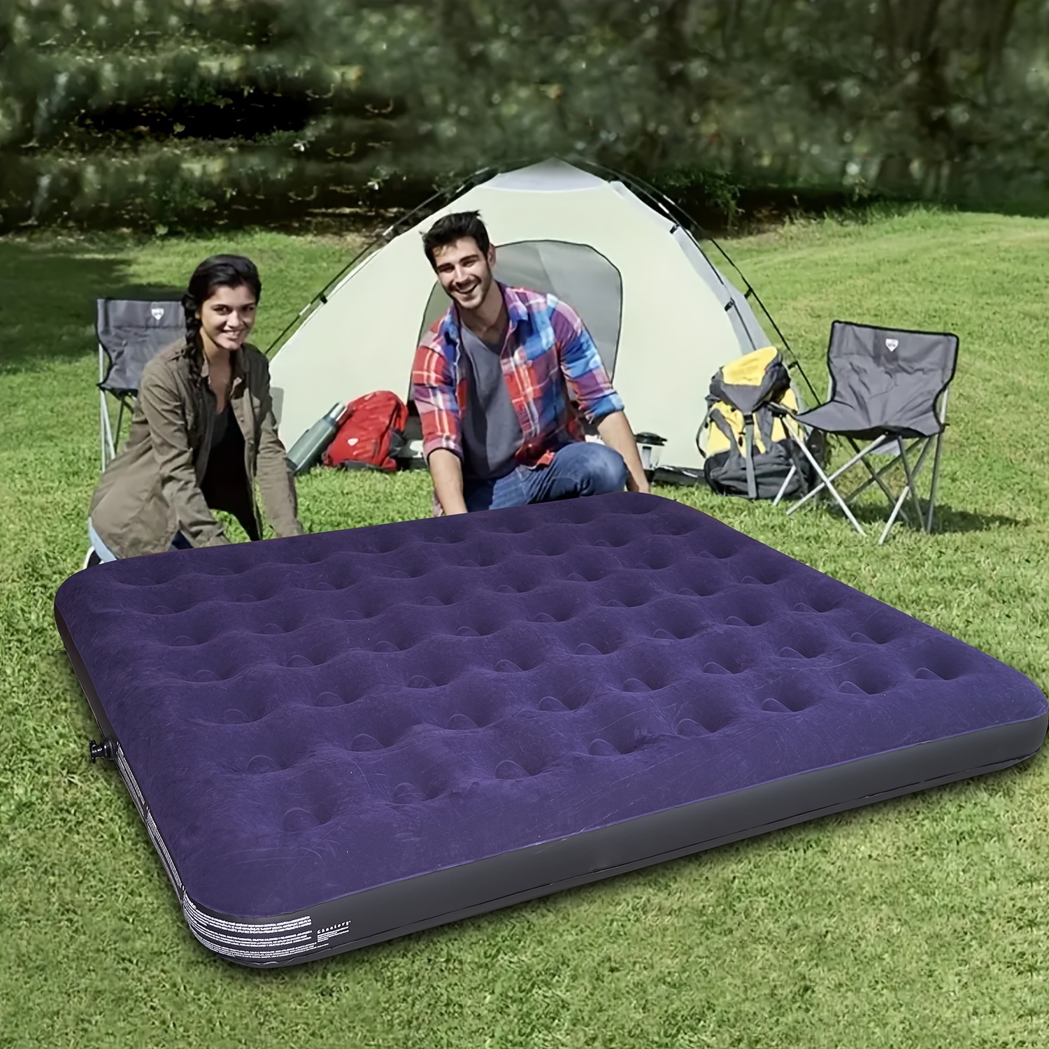 

Deluxe Queen Inflatable Air Mattress - Camping, Travel & Home Use, Pillow , 2-person Capacity, Pvc Material, No Air Pump Included