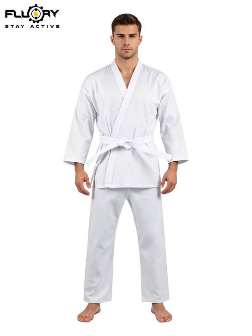 zestaw karate, biały profesjonalny strój karate unisex, odpowiedni dla wysokości 140-190 cm, oddychający top karate, pas i spodnie 3-częściowy zestaw, męski i damski premium materiał taekwondo jujitsu karate outfit