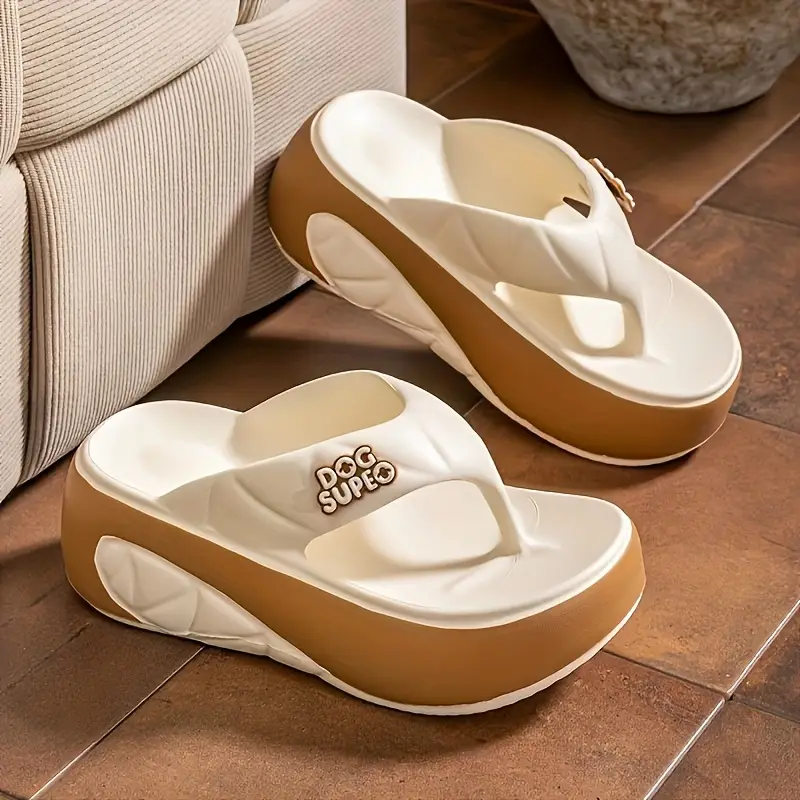 womens eva thick sole flip flops anti slip soft comfortable slip on sandals with green accents dog suepo text indoor outdoor casual shoes for beach daily commuting Product details 2