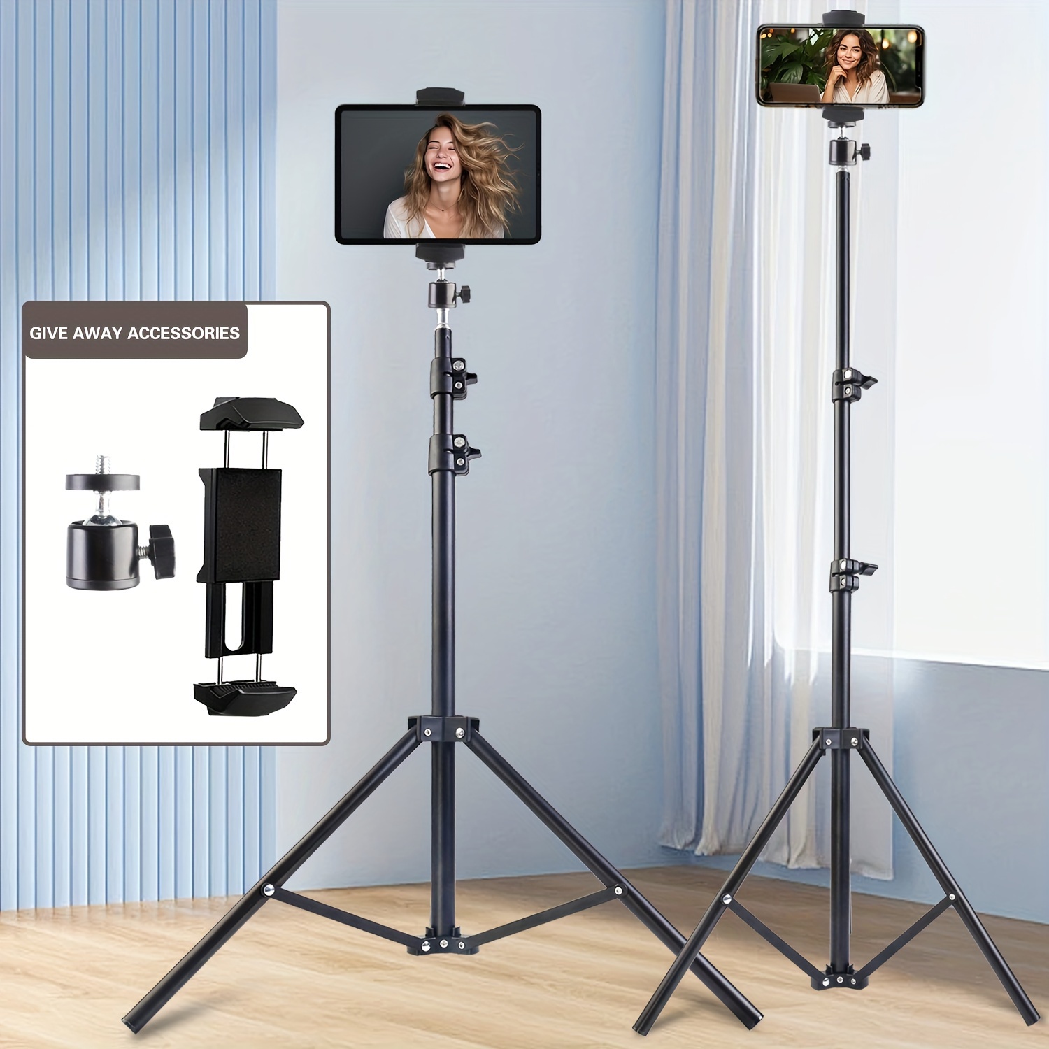 

1pc Heavy-duty 63 Inch Tripod With A 2-in-1 Phone Tablet Clip Is The Perfect Choice For Professional Photographers!