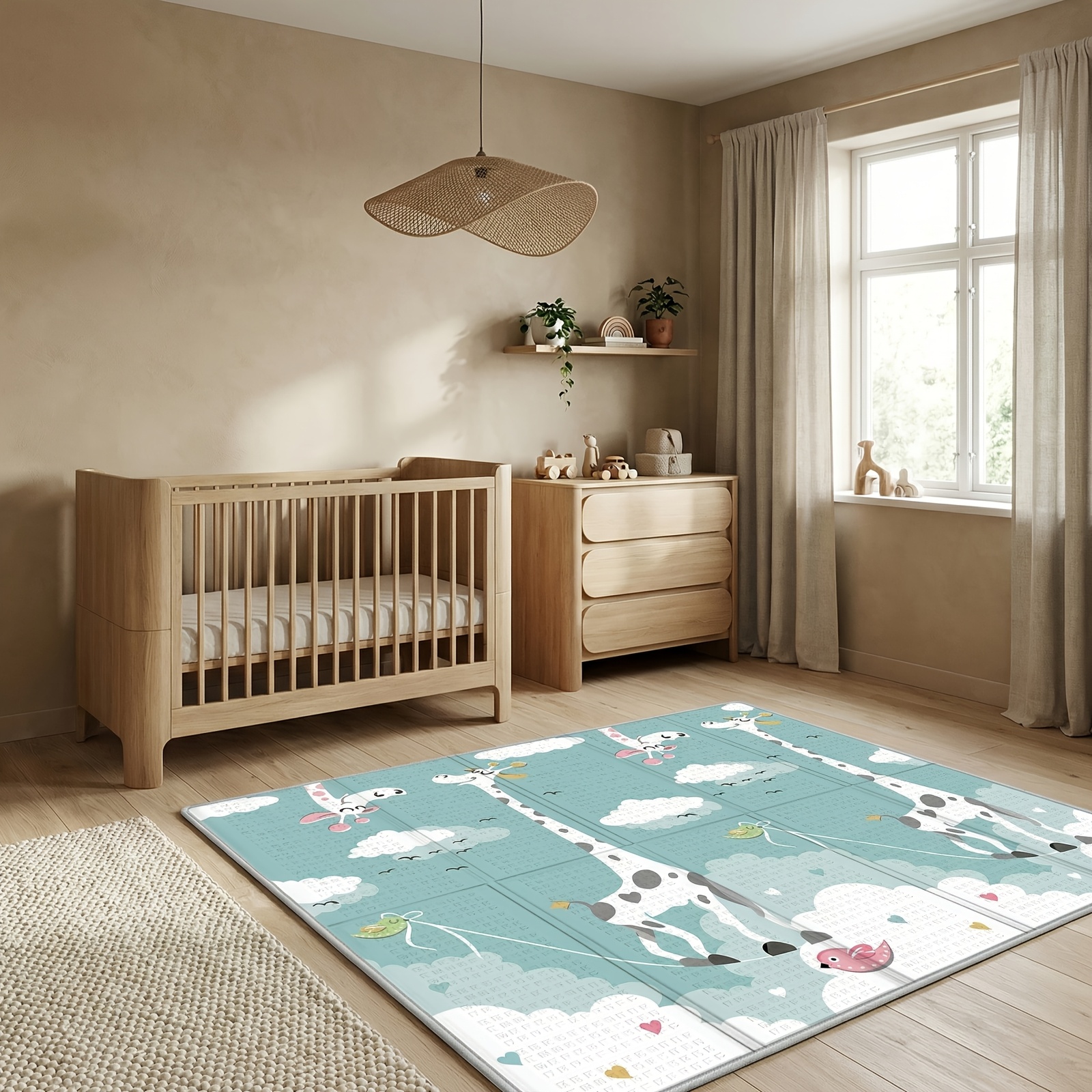 Extra Large Double-Sided Baby Play Mat with Giraffe & Animal Print