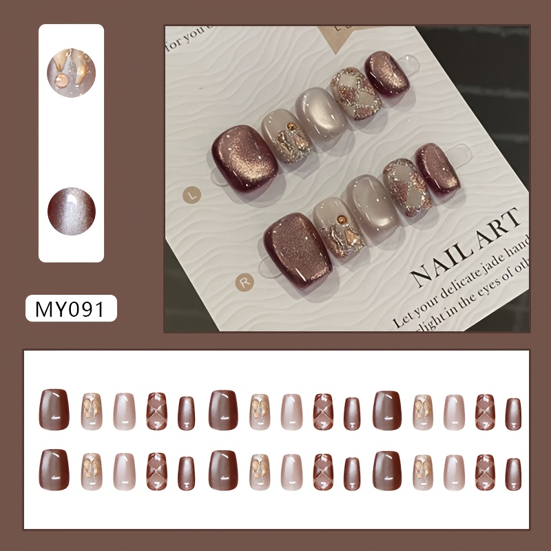 Short Cat-eye Rhombus Grid Autumn Fair-skinned Wearable Nail Versatile Retro Flash Patch Diamond Style
