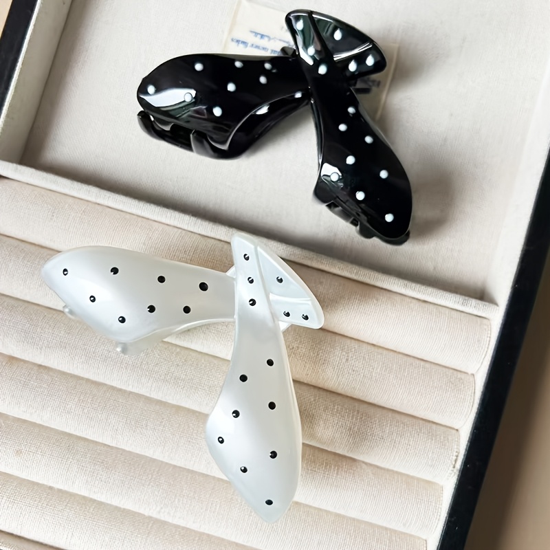 TEMU 2pcs New Polka Dot Ladies' Claw Clip, High-end Ponytail Hairpin, Back Of Head Half-tied Shark Clip