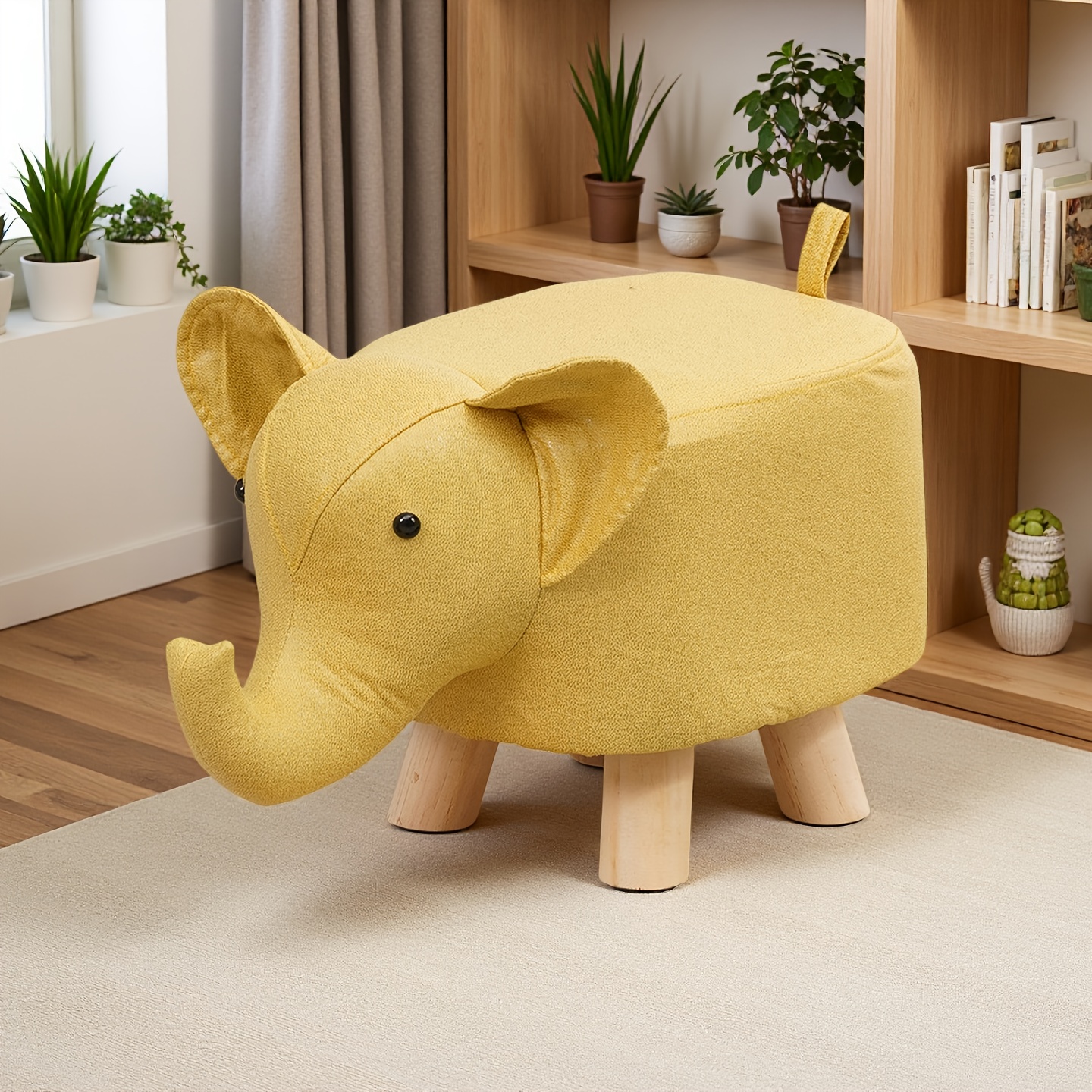 Solid Wood Small Stool, In 4 Colors, Cartoon Animal Elephant Low Stool, Stylish Small Stool For Room, Creative Shaped Stool
