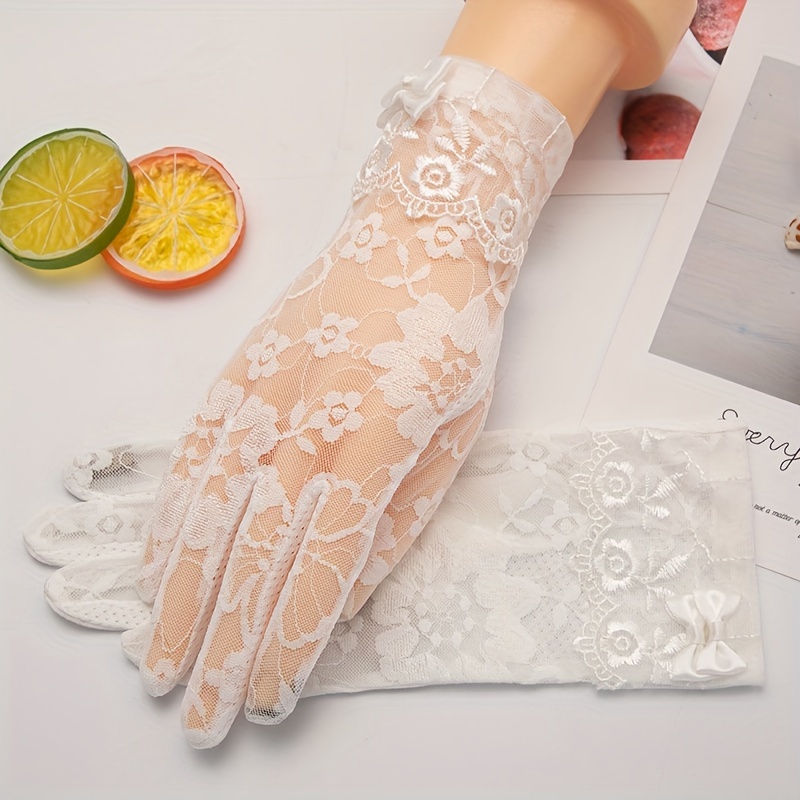 

Women's Summer Lace Sun Gloves, Uv-resistant Thin Short Gloves For Driving Cycling Touchscreen Non-slip Gloves