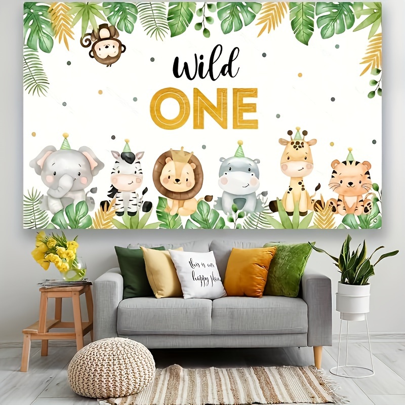 

Jungle Safari Animals 1st Birthday Banner - Polyester Wild 1 Decorations Backdrop For Boys, Cute Greenery Theme, Garden Party, Universal Holiday, No Electricity Needed (43.3x70.8in, 1 Pc)