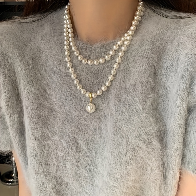 Women's Long White Glass French-Style Necklace, Elegant Gift