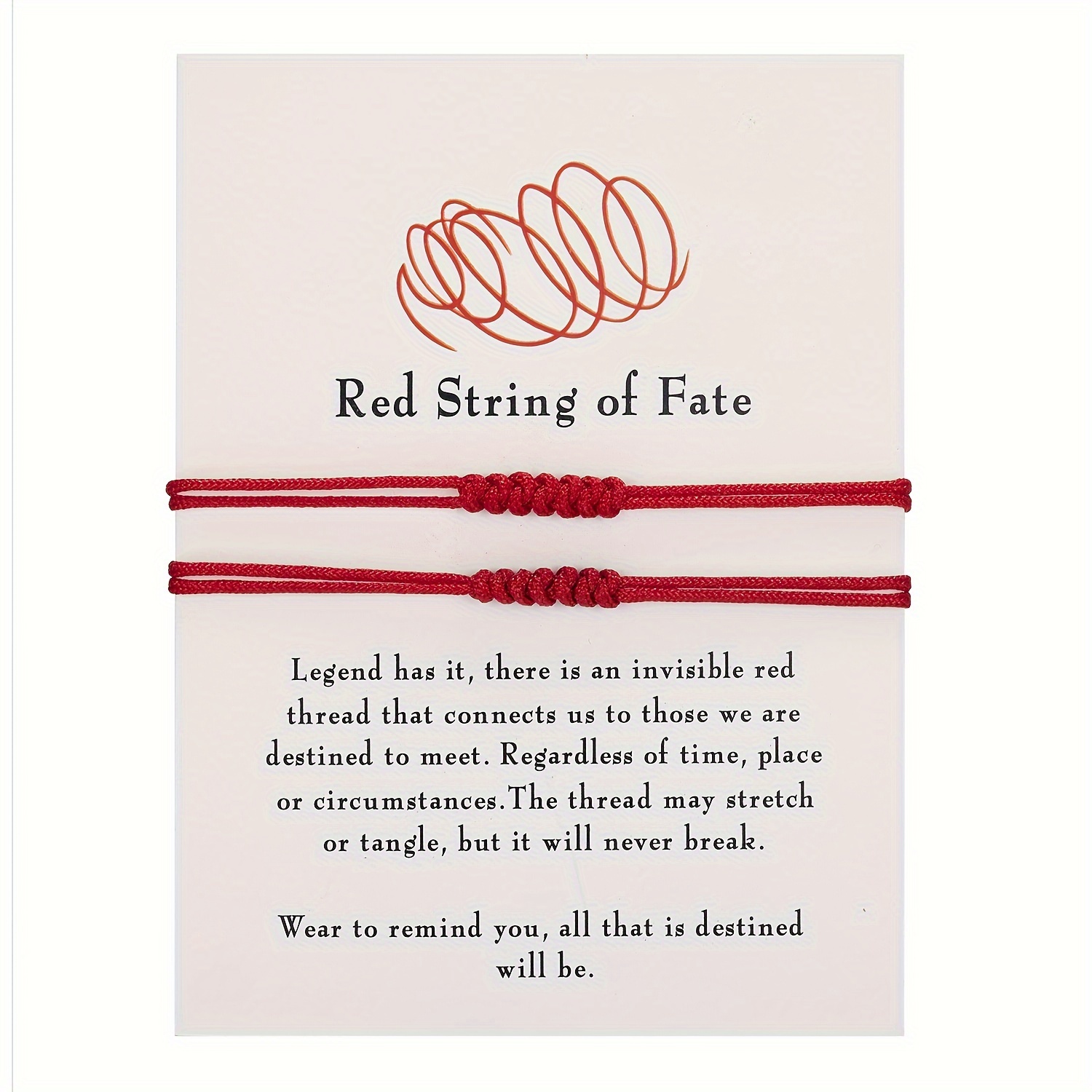 

2pcs, Red String Of Fate Bracelets, Adjustable Knotted Cord, Friendship Couples Lucky Charm, Vintage & Minimalist Style With Inspirational Card