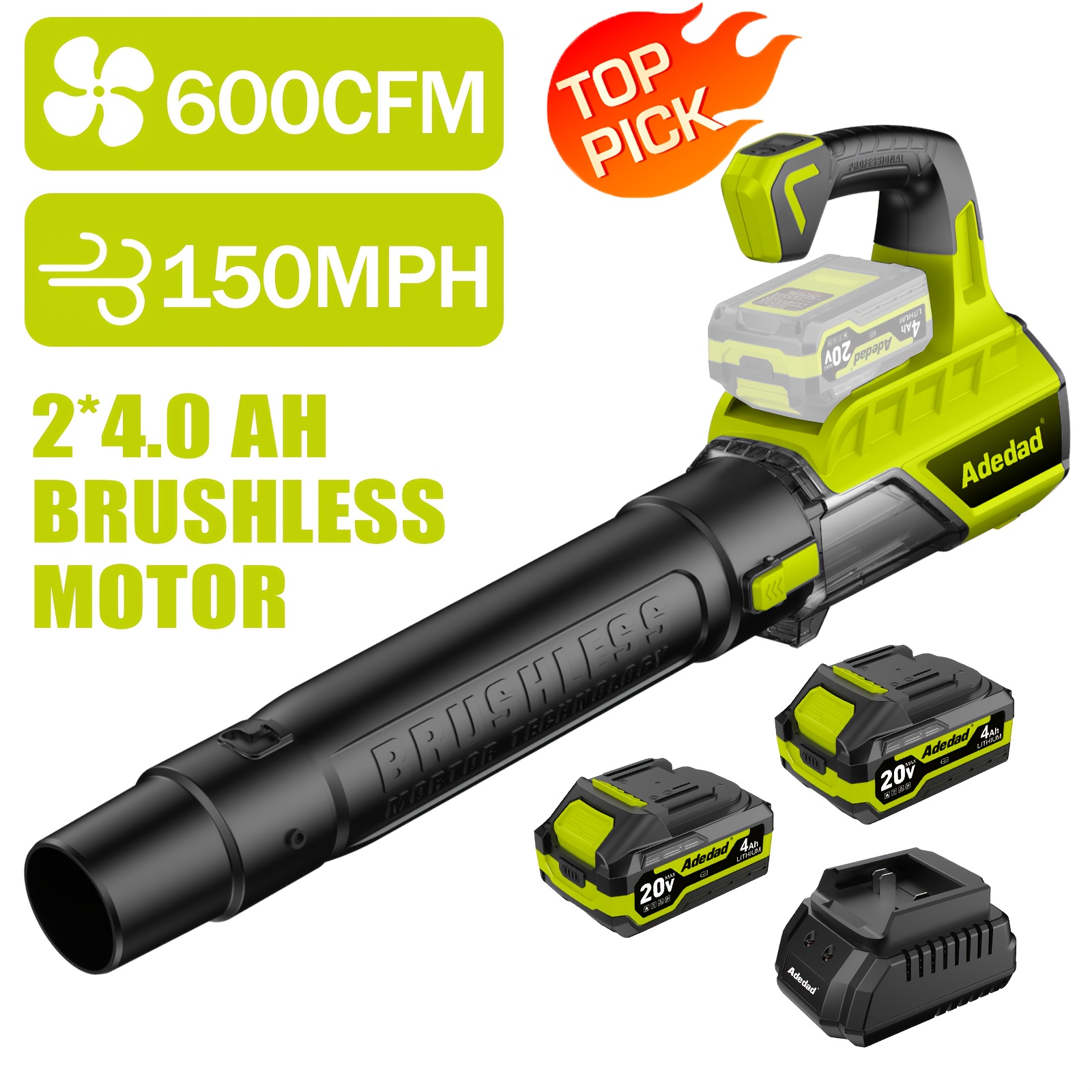 TEMU 600 Cfm Leaf Blower - Cordless Handheld Leaf Blower With 2x4.0ah Batteries & Fast Charger, Lightweight Electric Leaf Blower For Yard, Lawn,