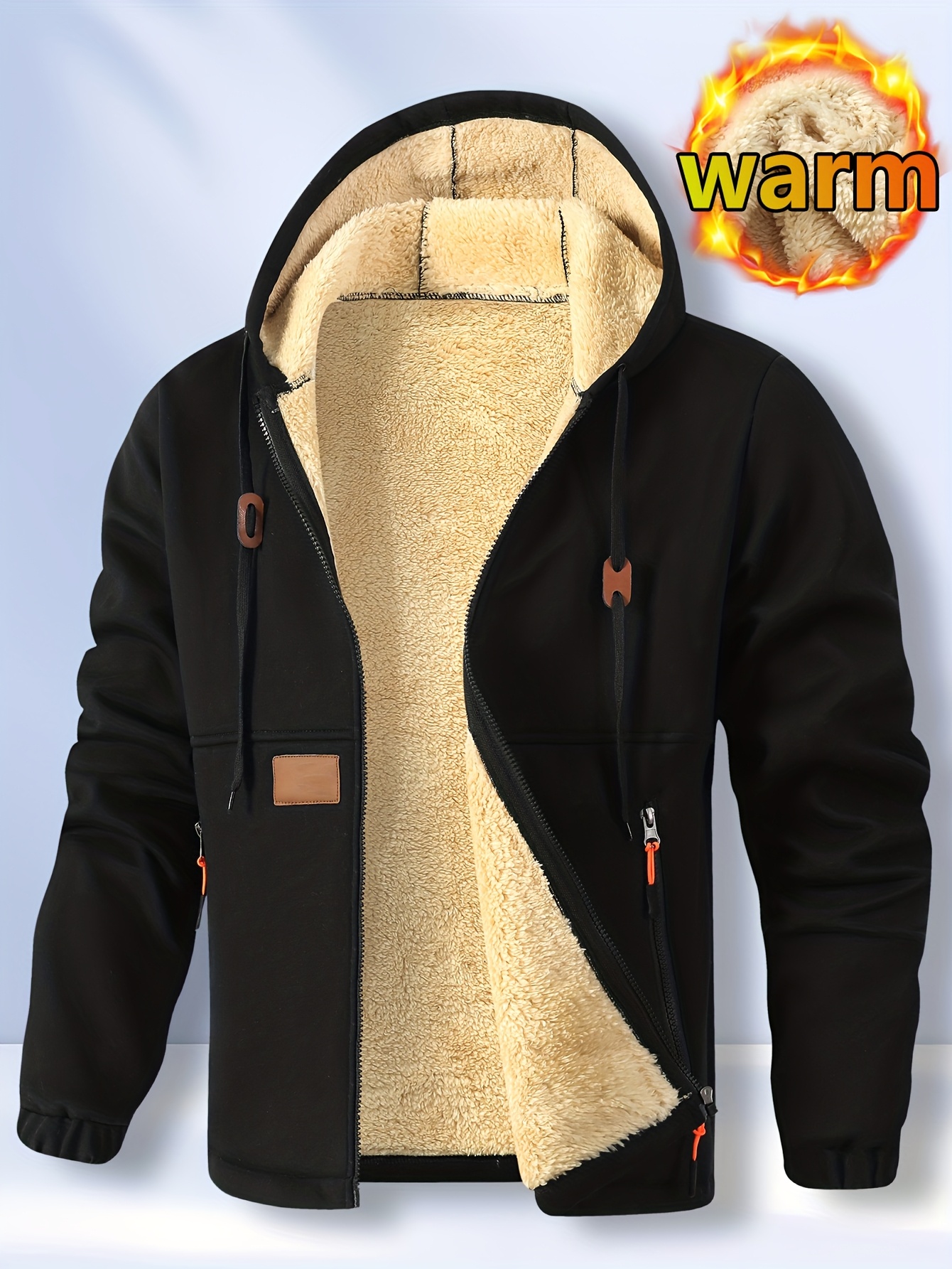 Men'S Cardigan Hooded Fleece Thickened Sweatshirt, Fashionable Fleece Warm Hoodie, Comfortable Loose Drawstring Hooded Sweatshirt, Autumn And Winter Men'S Clothing, Men'S Casual Hooded Sweatshirt with Zipper Pockets, Suitable for Winter And Autumn