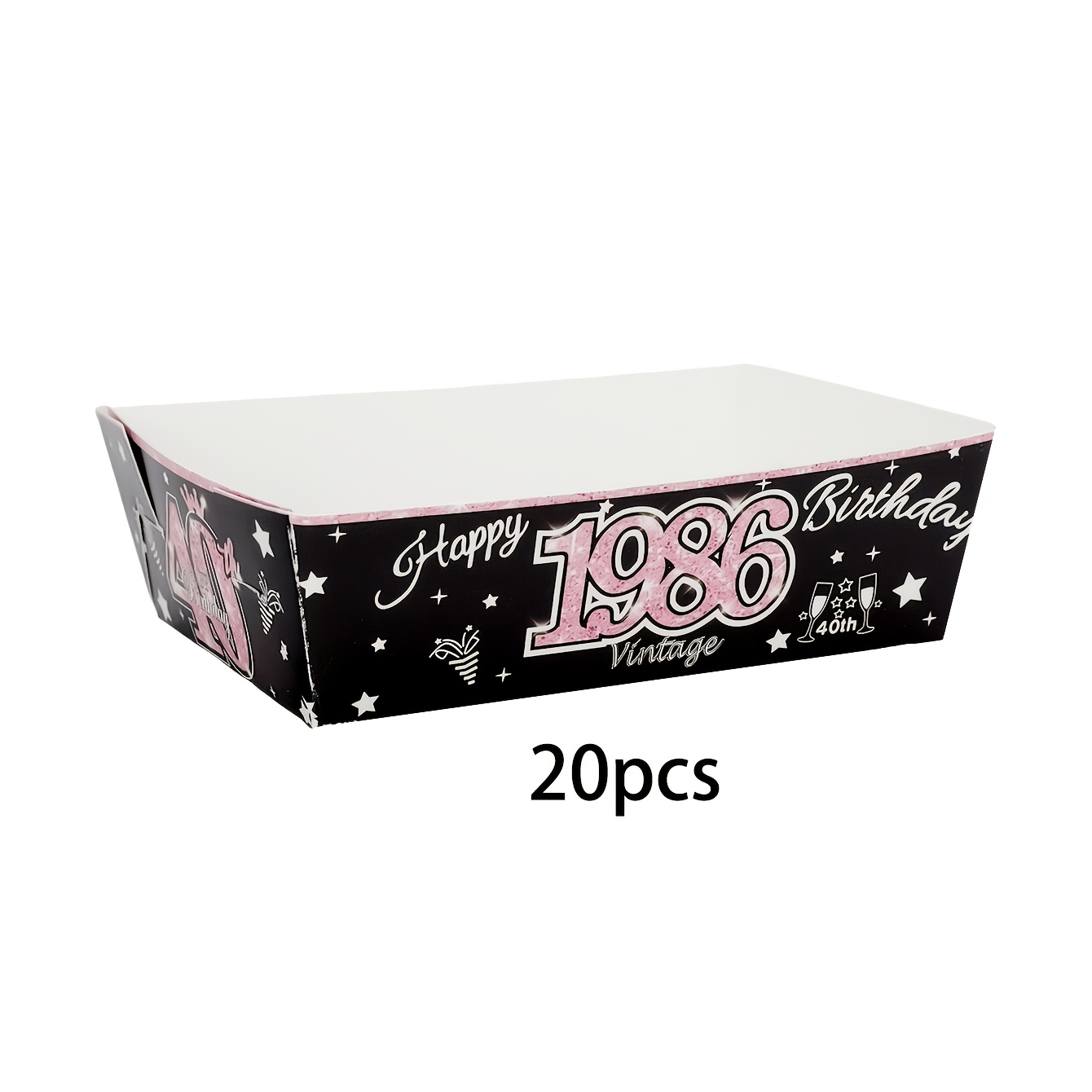 Image of 20pcs/40pcs/60pcs Vintage Birthday Paper Food Trays,pink And Black 1946/1956/1966/1976/1986/1996 Birthday Party Tableware Supplies,perfect For 40th/50th/60th/70th/80th Birthday Party Decorations