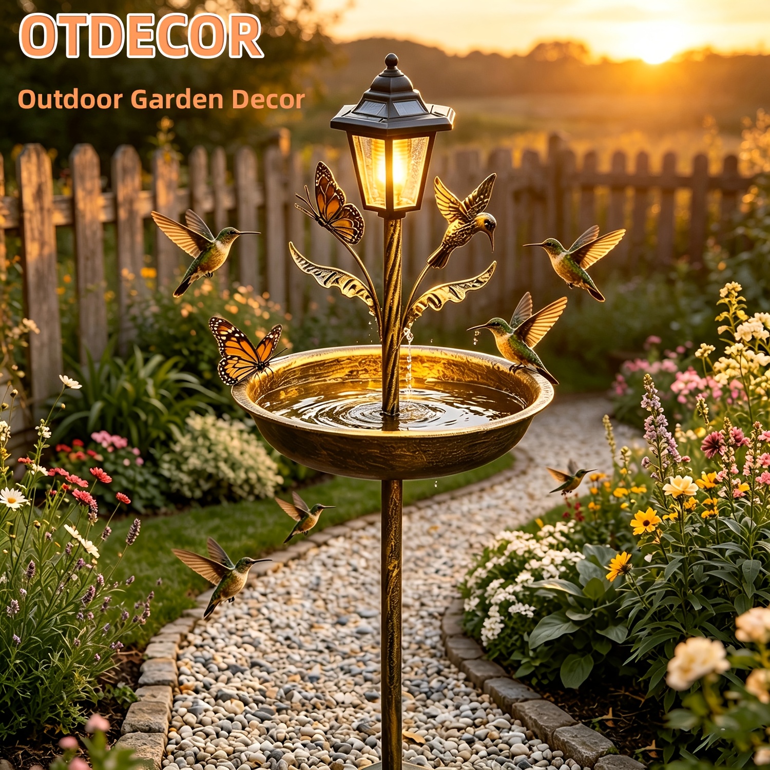 TEMU 1-pack Solar-powered Outdoor Hexagonal Lantern Bird Bath Pond, Ip44 Outdoor Bird Bath, Bird Feeder And Bird Bath Combo Stand For Outdoor Garden